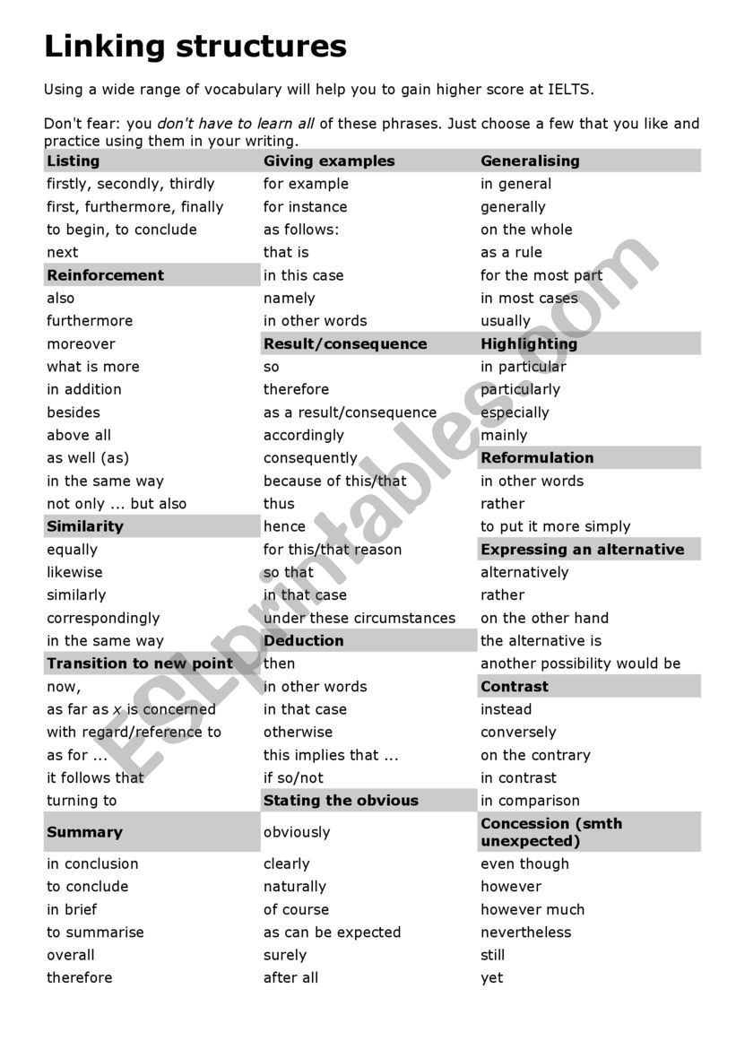 Linking words worksheet