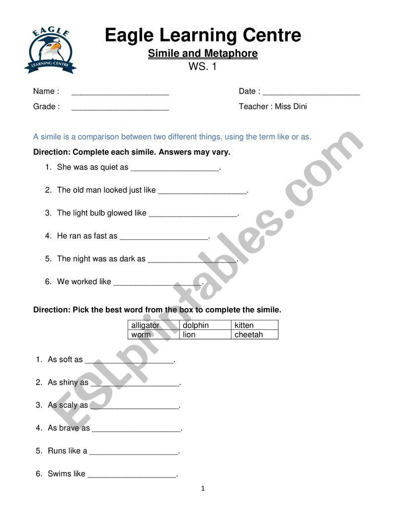 Simile worksheet