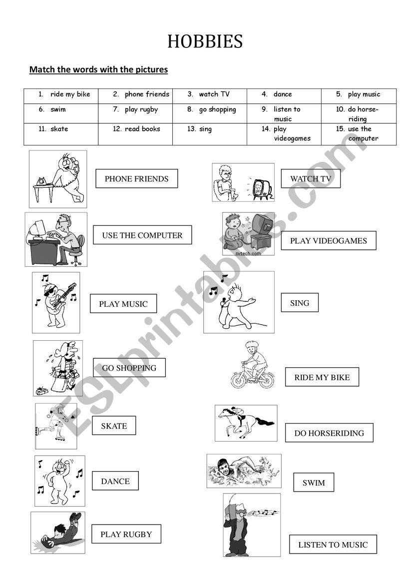 hobbies esl worksheet by mannequin