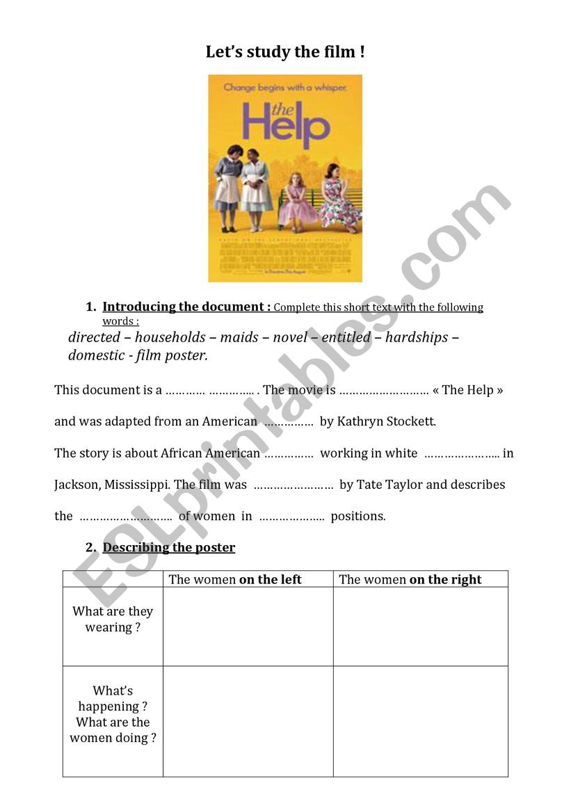 The Help -Worksheet worksheet