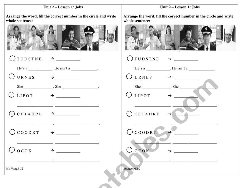 Jobs worksheet