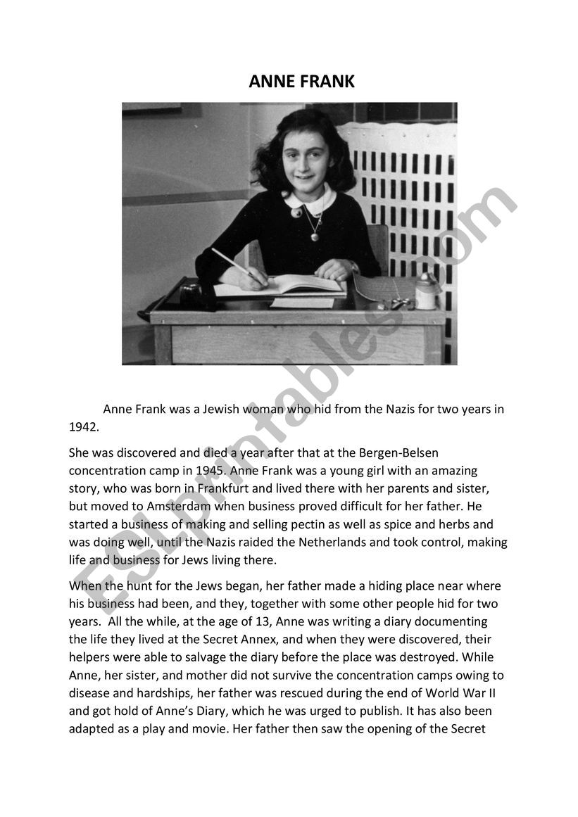 Anne Frank worksheet