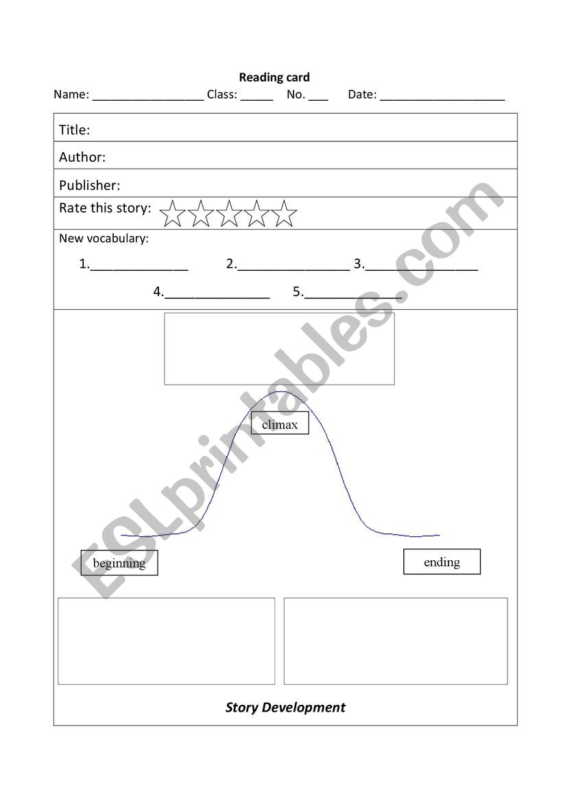 Reading Card - fiction worksheet