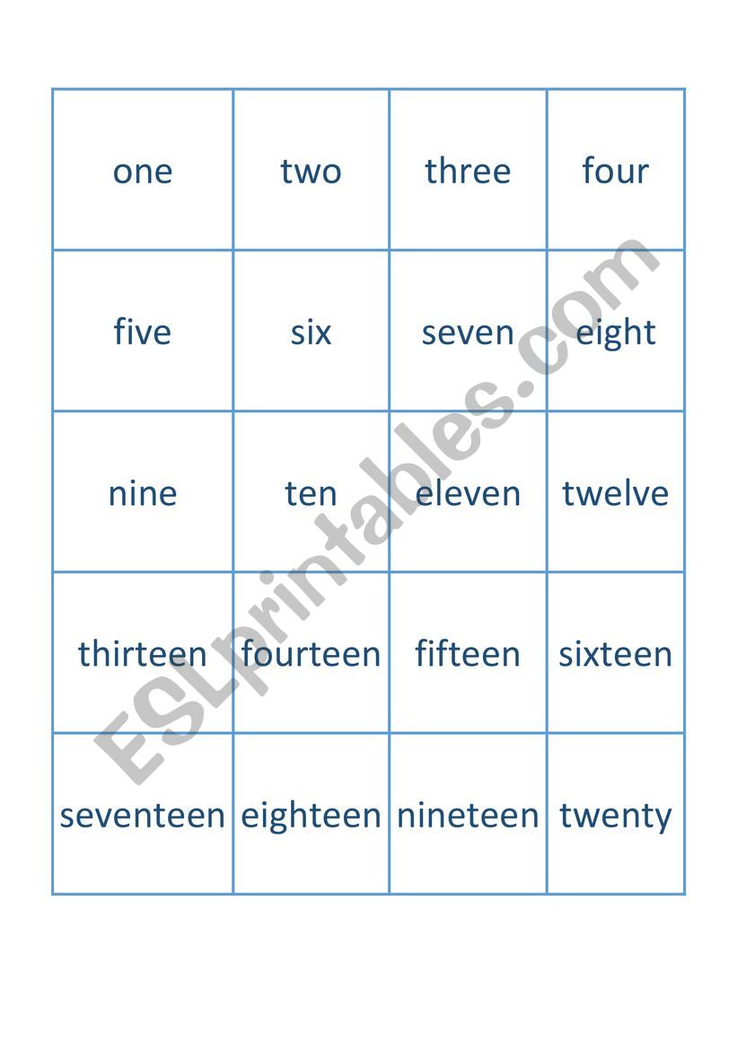 Numbers from 0 to 20 - memory worksheet