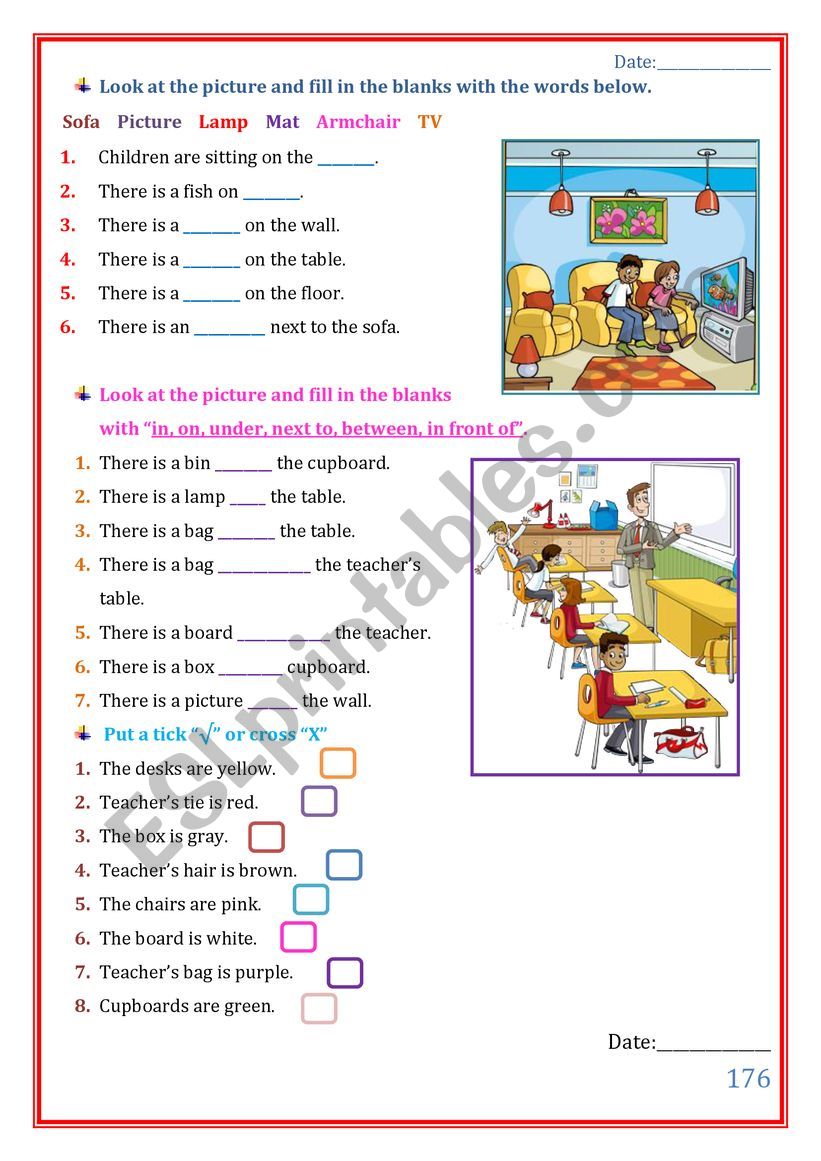 Furniture and prepositions  worksheet