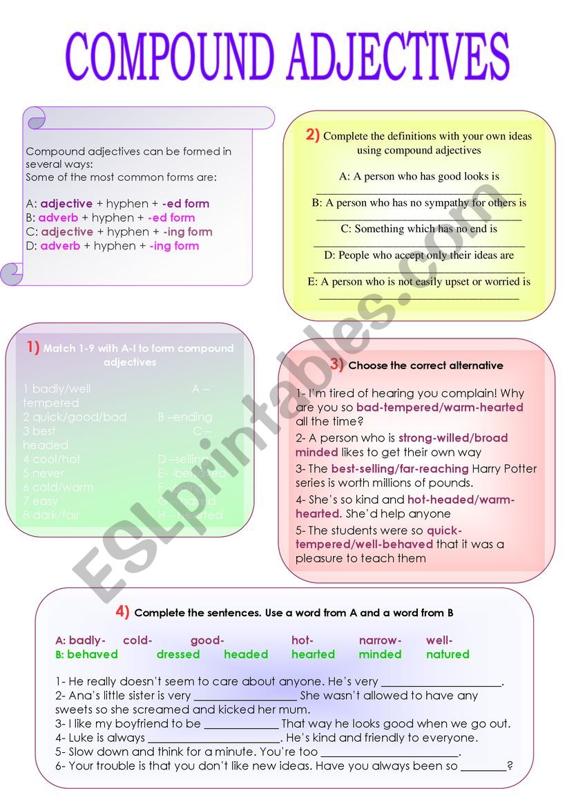 Compound Adjectives ESL Worksheet By Julia6rru