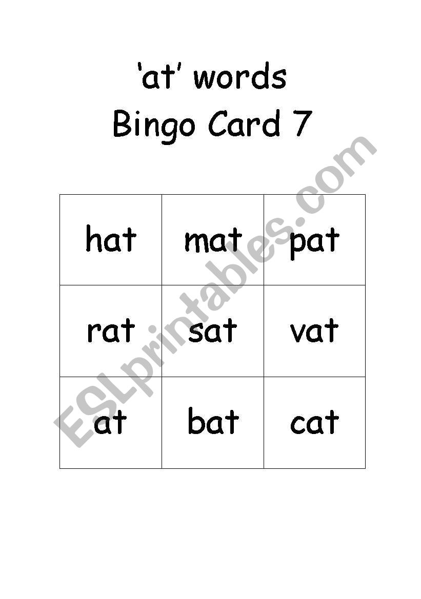 at Words Bingo- Card 7 worksheet