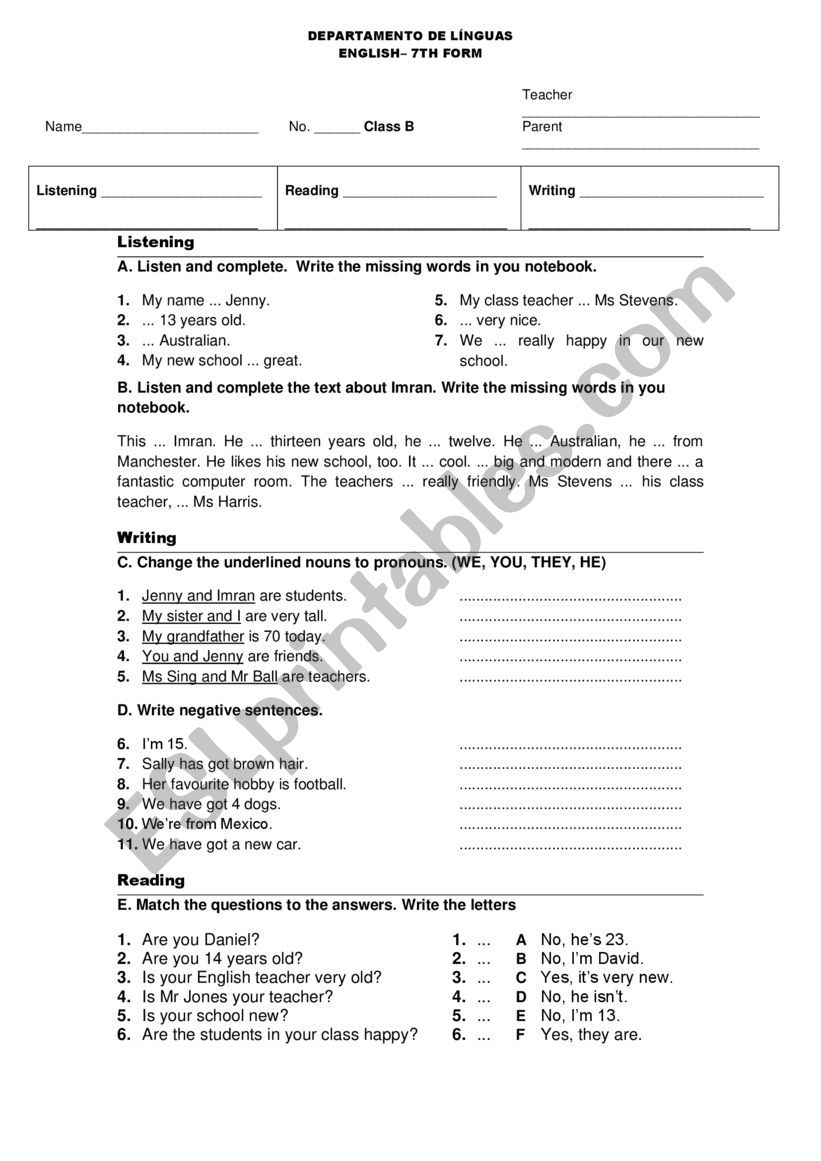 Personal iformation worksheet