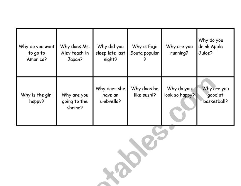 Why Because Karuta Activity worksheet