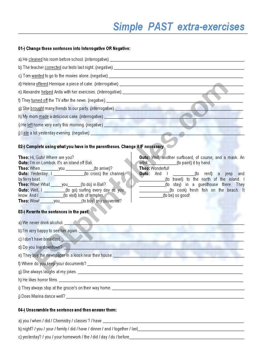 Simple Past extra-exercises worksheet