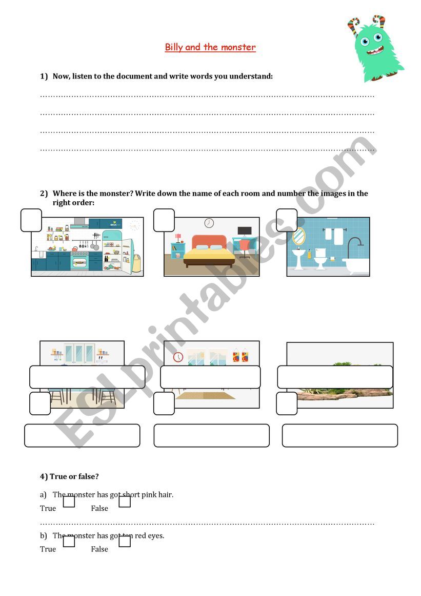 Billy and the monster worksheet