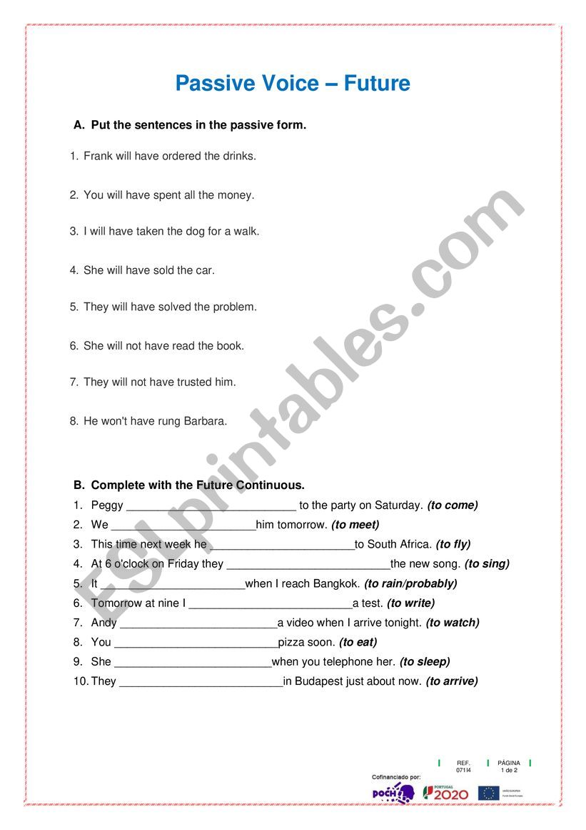 Passive Voice Future Simple Future Continuous Future Perfect ESL 