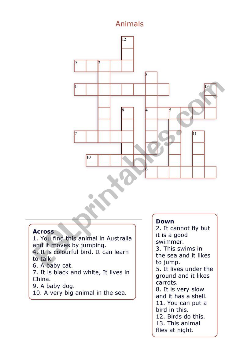 Animal Crossword worksheet