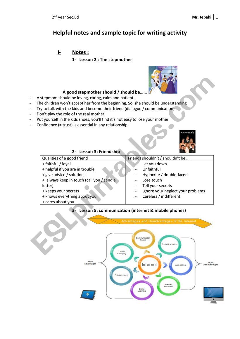 helpful notes for writing activities