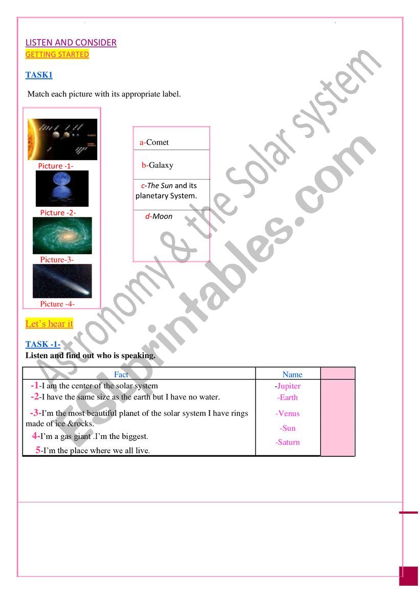 astronomy and the solar system - ESL worksheet by belmonika