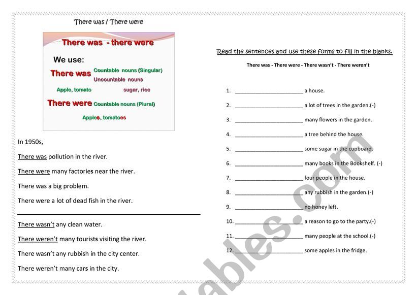 There was and There were + Past Tense Affirmative and Interrogative Form