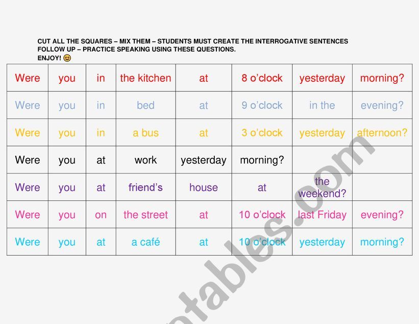 TO BE INTERROGATIVE - mixed sentences 