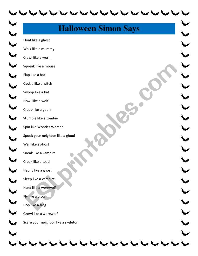 Printable Halloween the Spider Says Simon Says (Instant Download) 