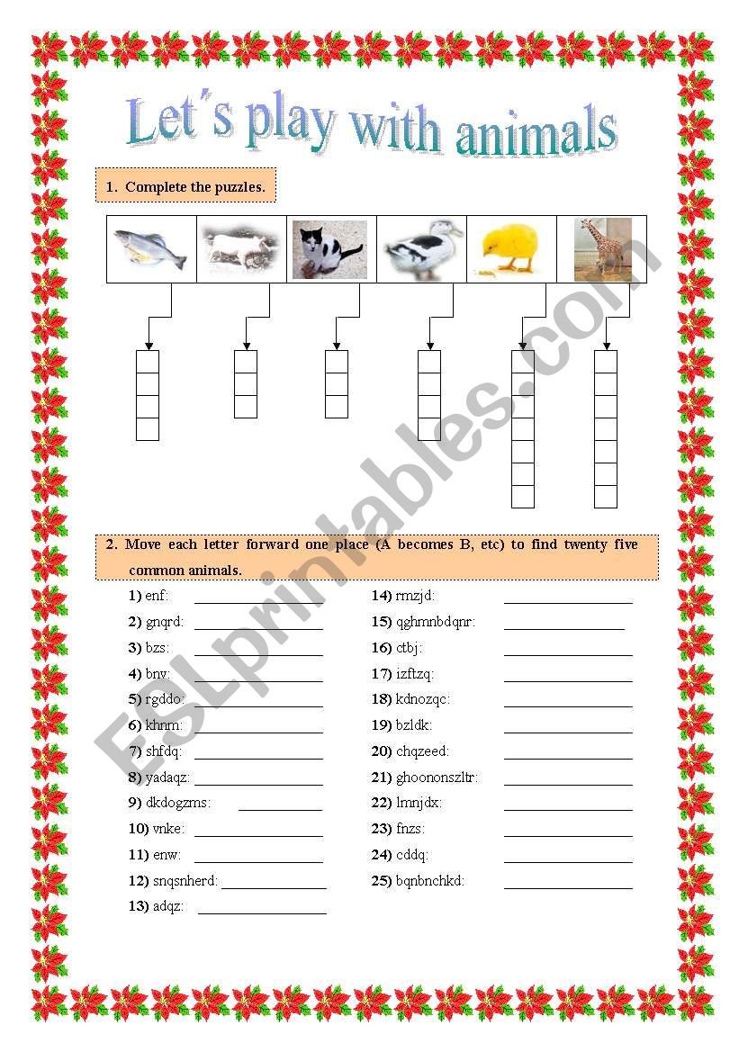lets play with animals esl worksheet by carmenlady