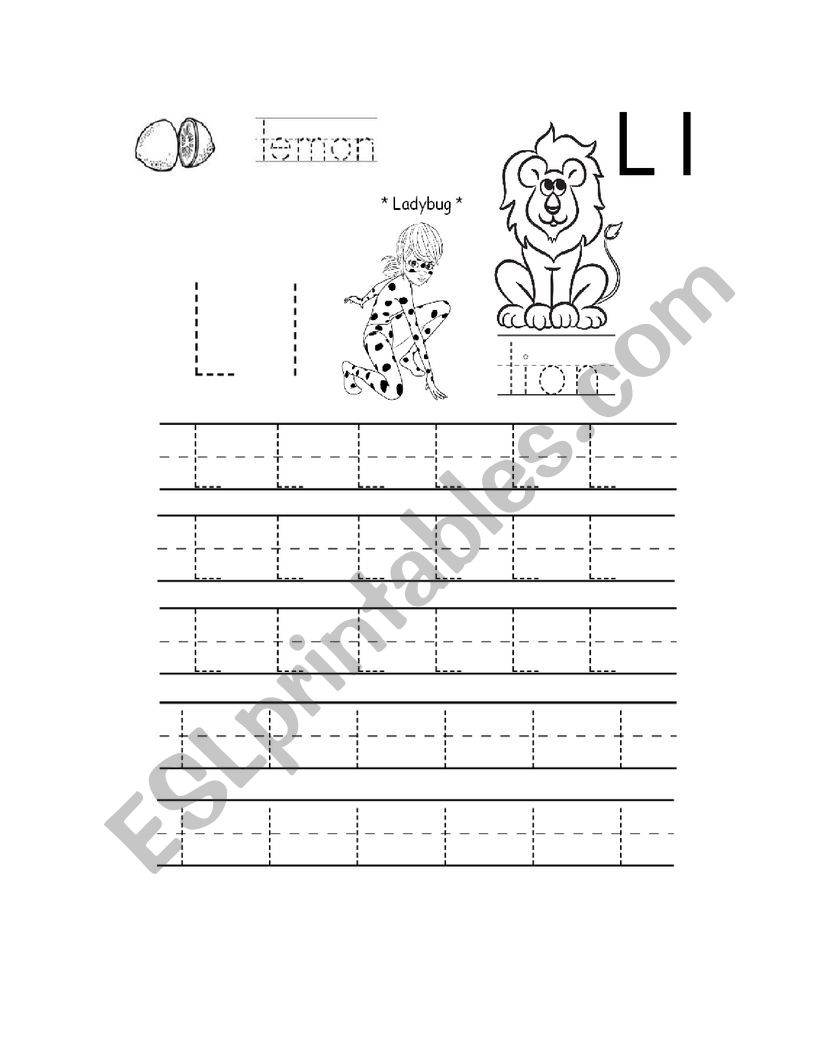 Tracing letter Ll - ESL worksheet by stamok