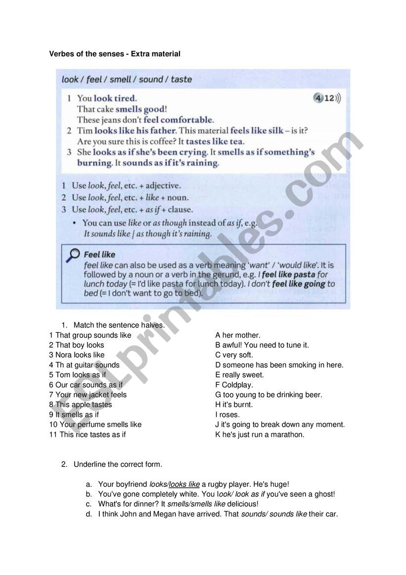 Verbs of the senses - Extra material - ESL worksheet by AlexaSR