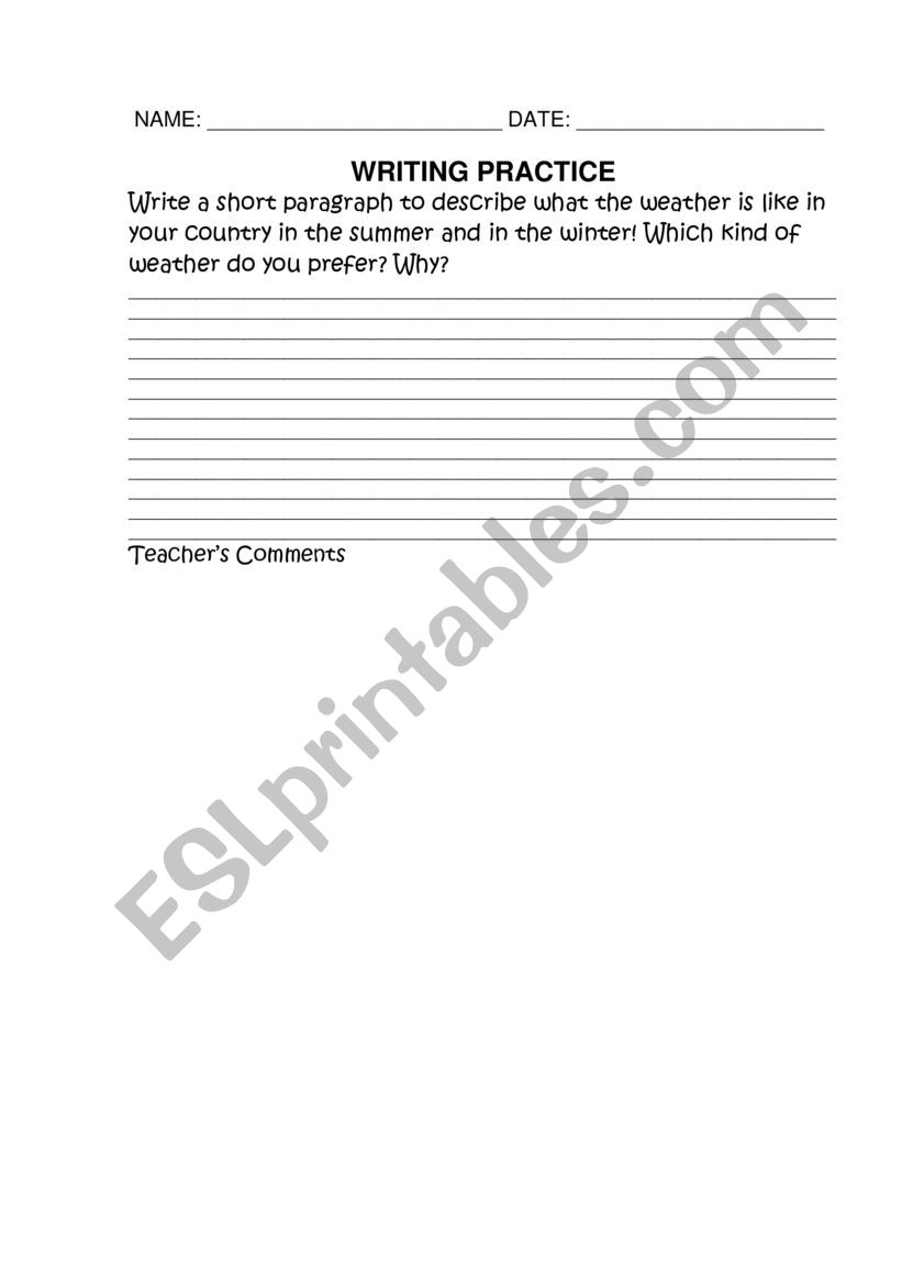 Weather writing practice worksheet