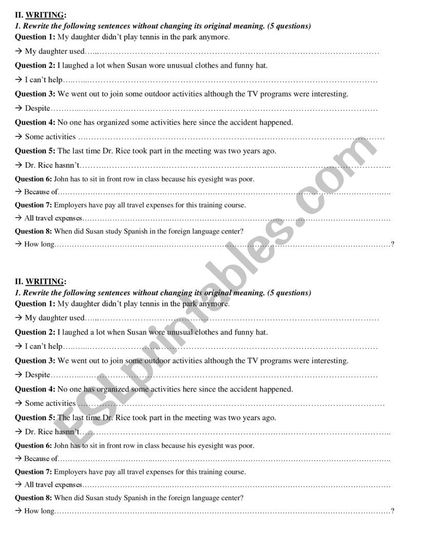 revision worksheet