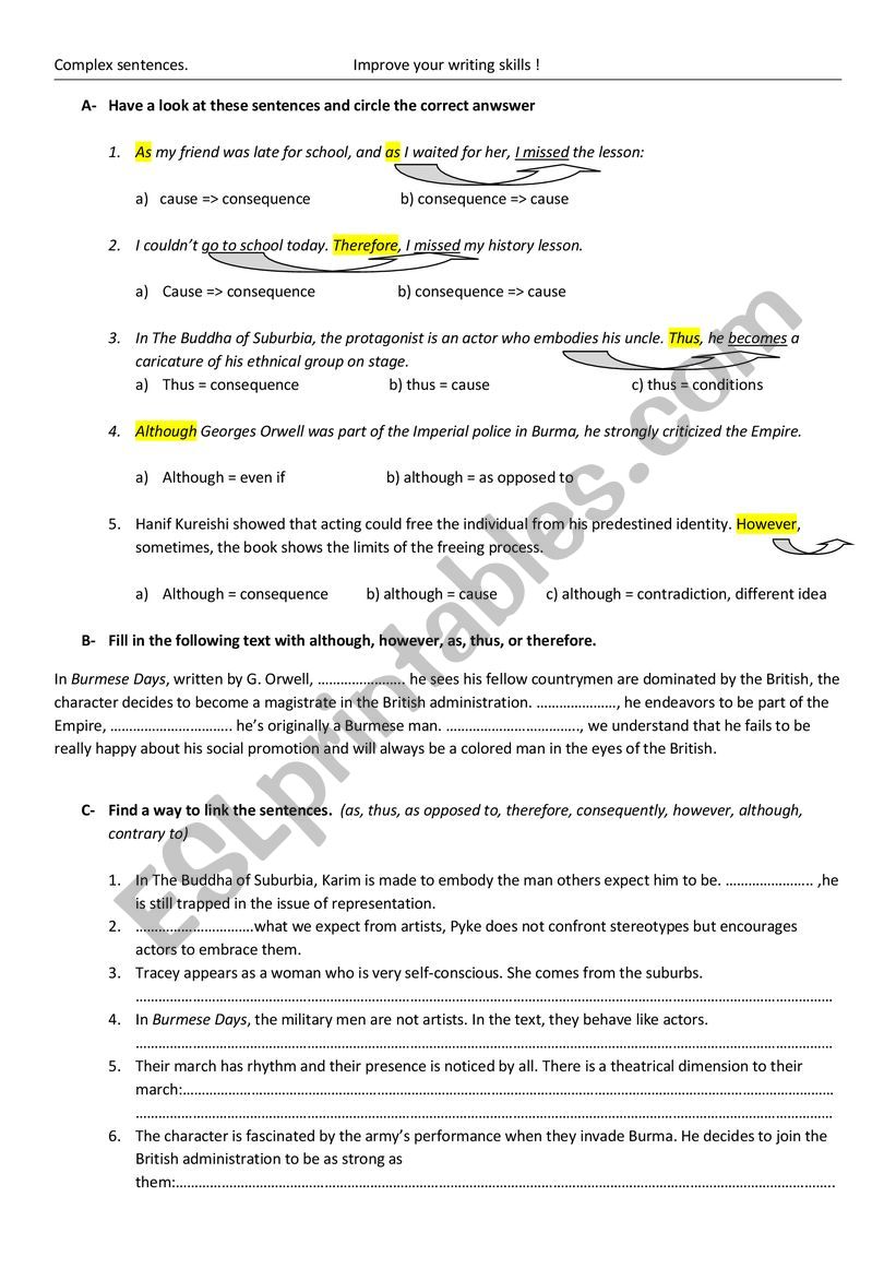 Complex Sentences ESL Worksheet By Inesanoussah