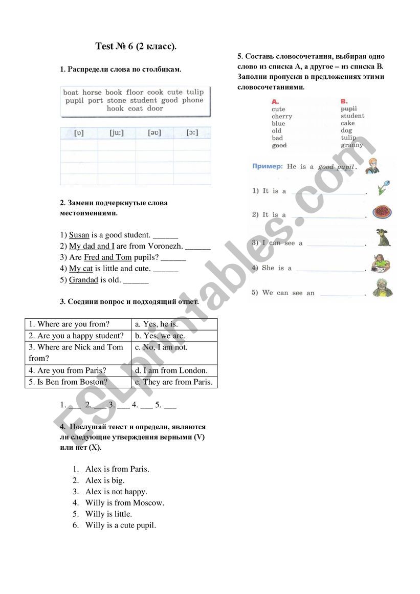 2nd form test 6 worksheet