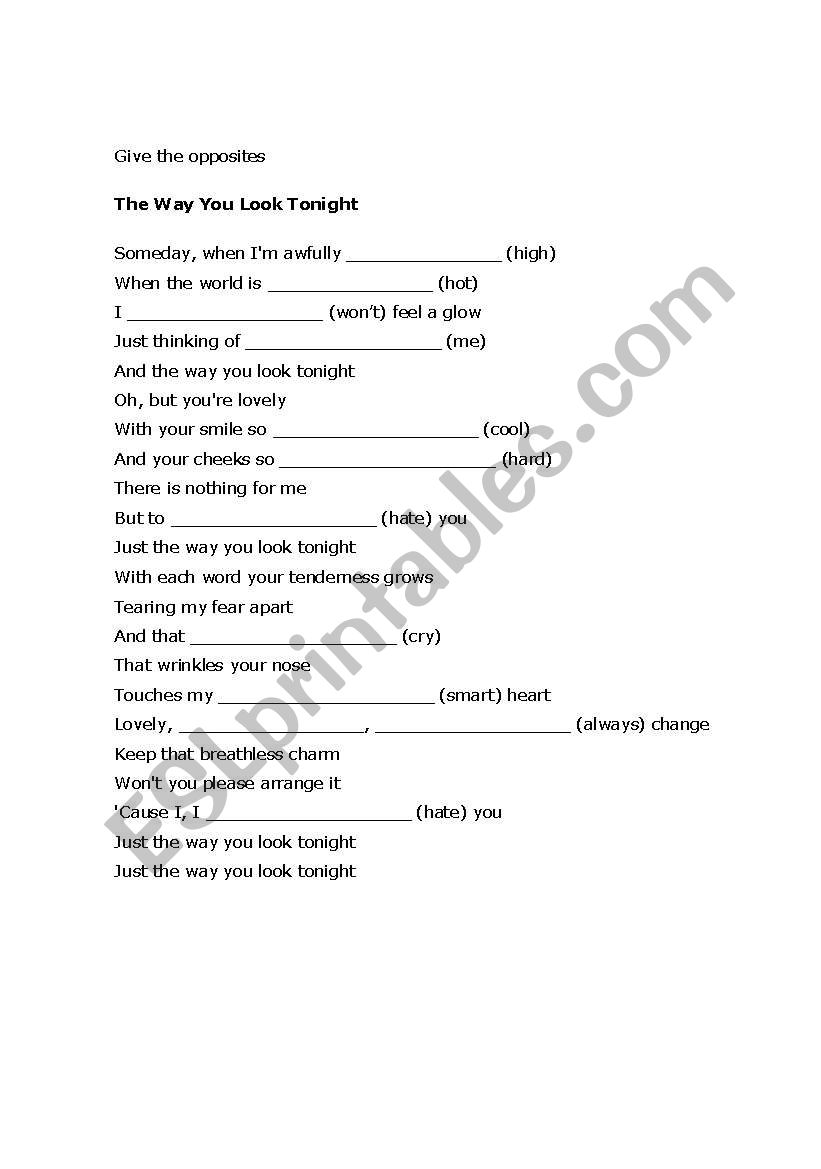 The way you look tonight worksheet