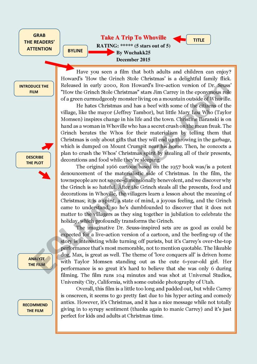 Parts of a Film Review worksheet