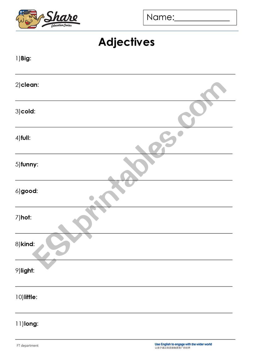 Adjectives worksheet