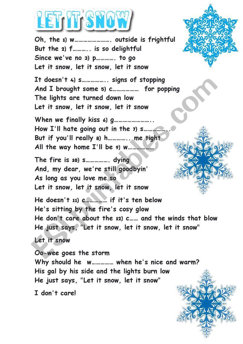 Let It Snow Esl Worksheet By Johnnythegreat