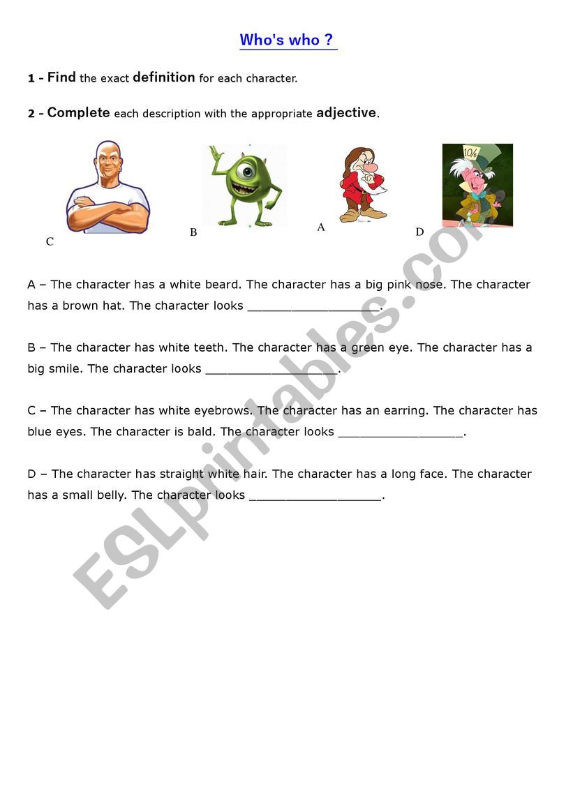 Who�s who ? worksheet