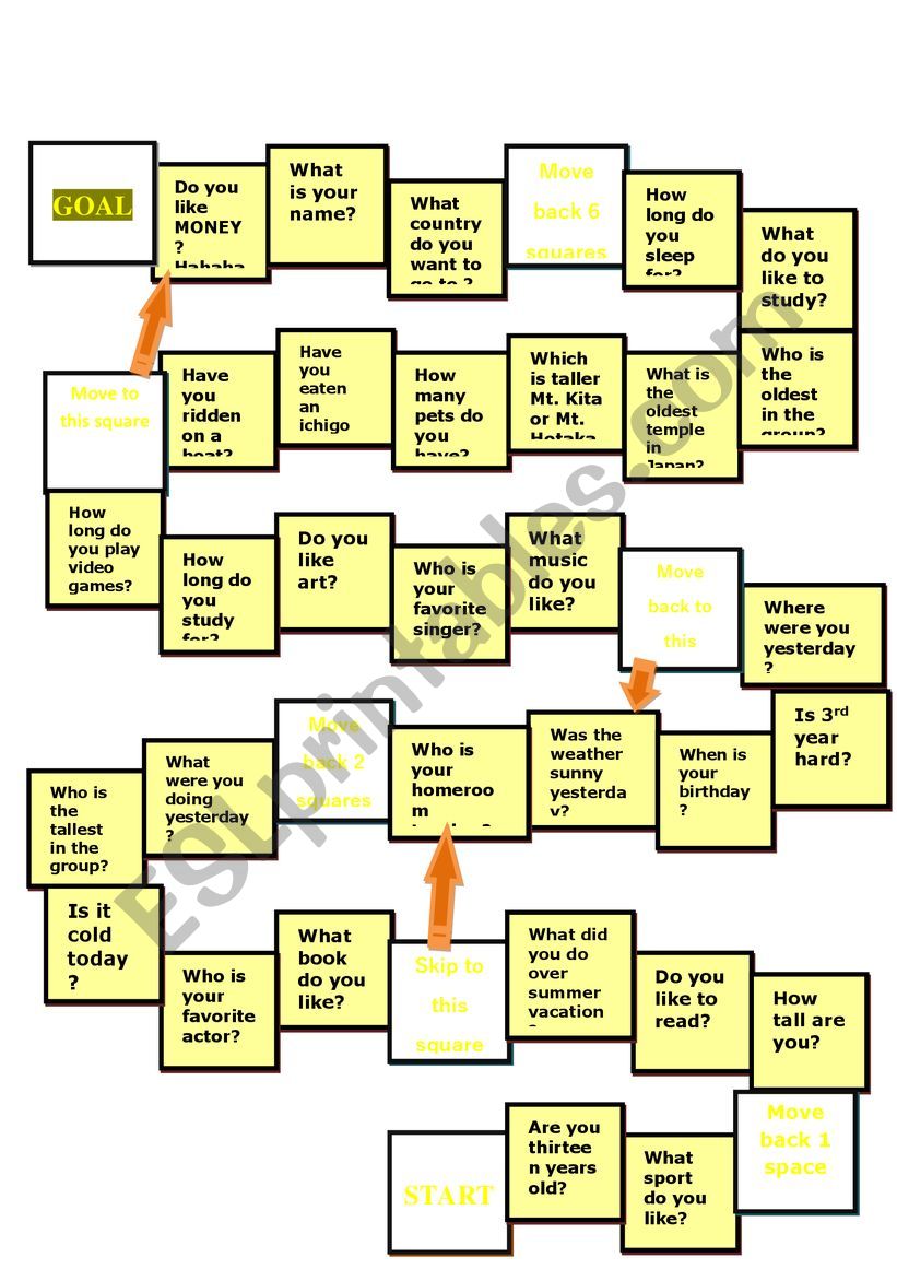 Sugoroku worksheet