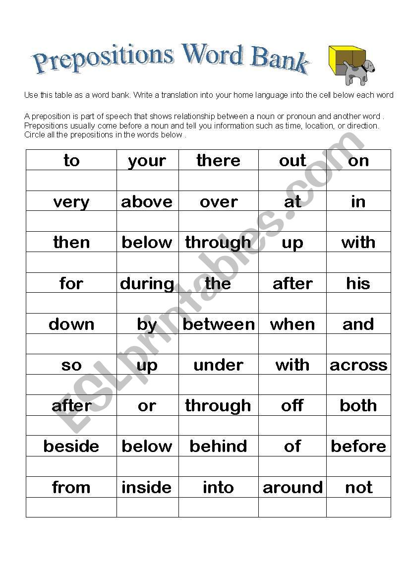 Prepositions  worksheet