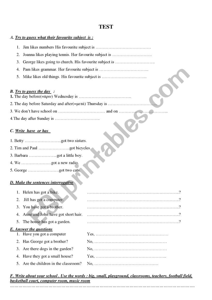 Revision exercises worksheet