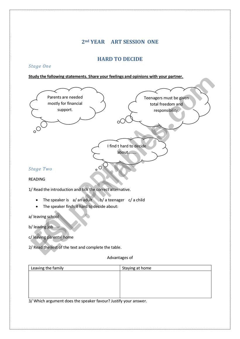 Hard to decide worksheet