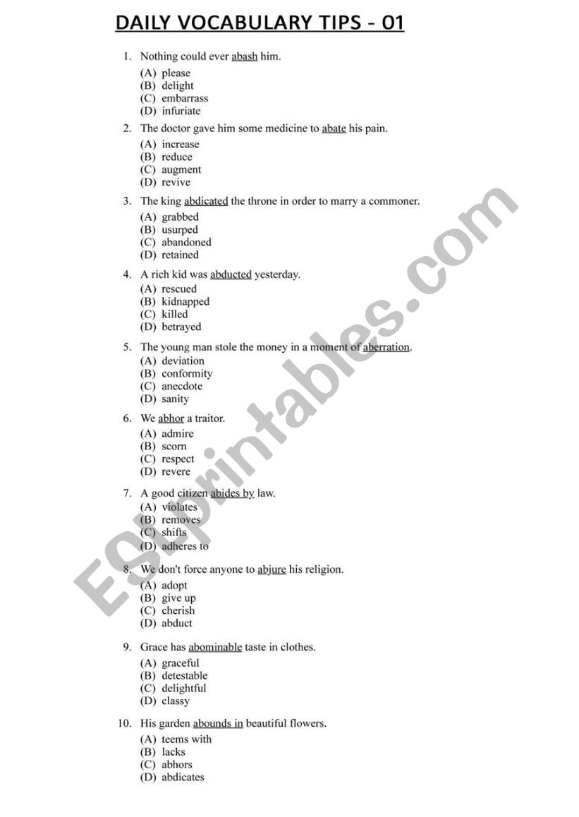 Vocabulary worksheet