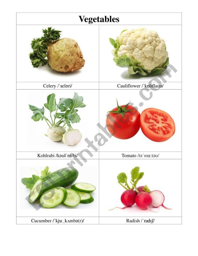 Vegetables - cards worksheet