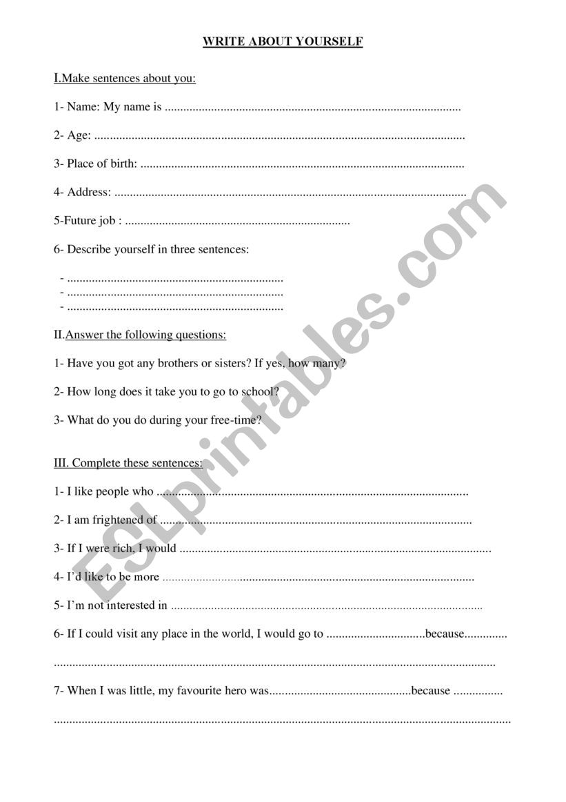 About You worksheet