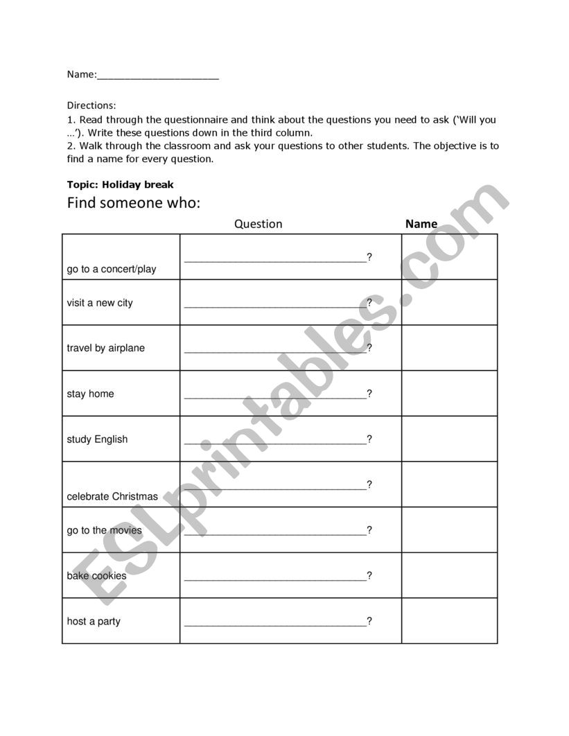 Find Someone Who-Winter worksheet