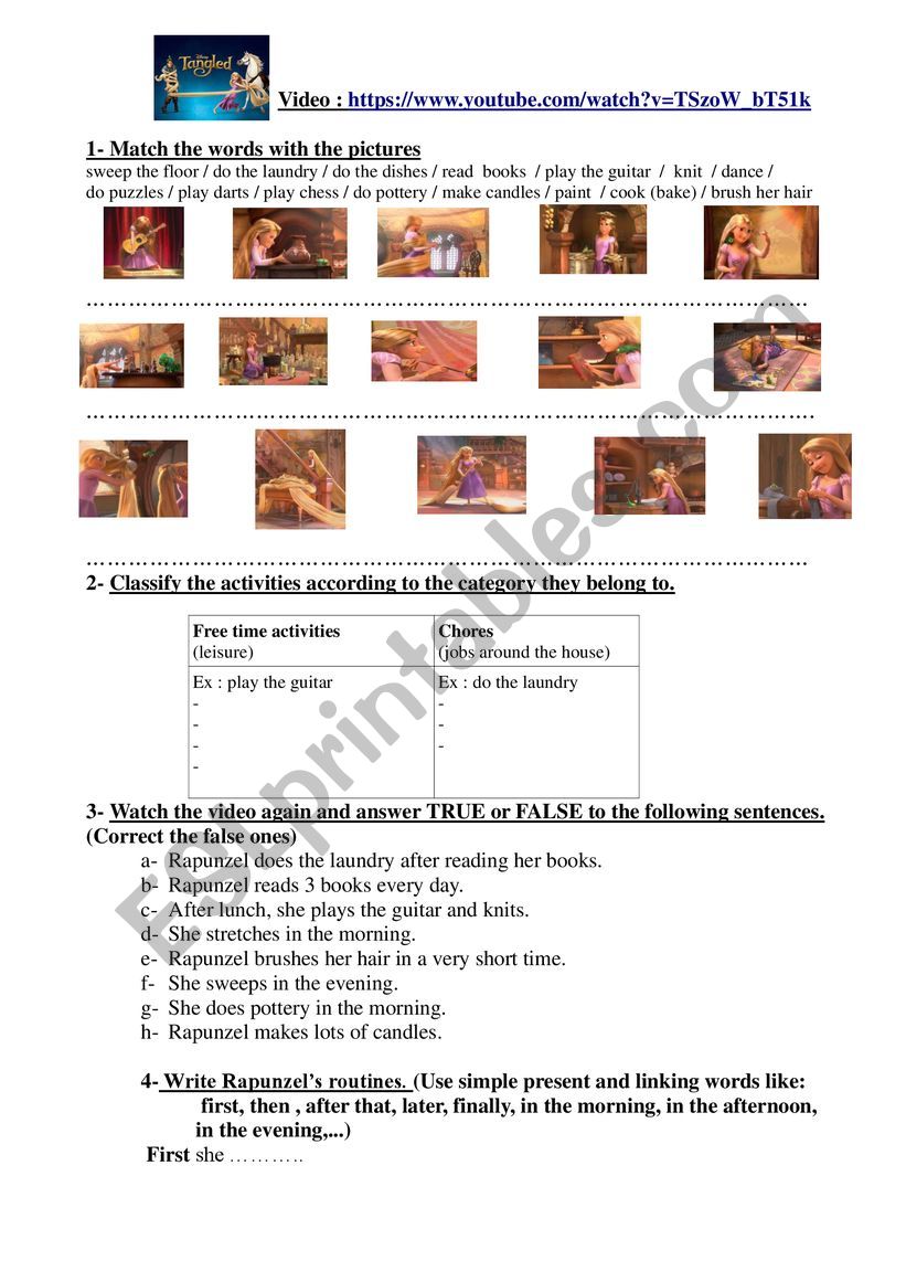 rapunzel�s routines worksheet