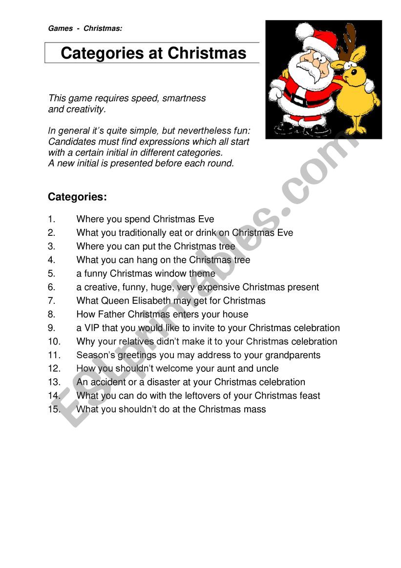 Christmas game worksheet