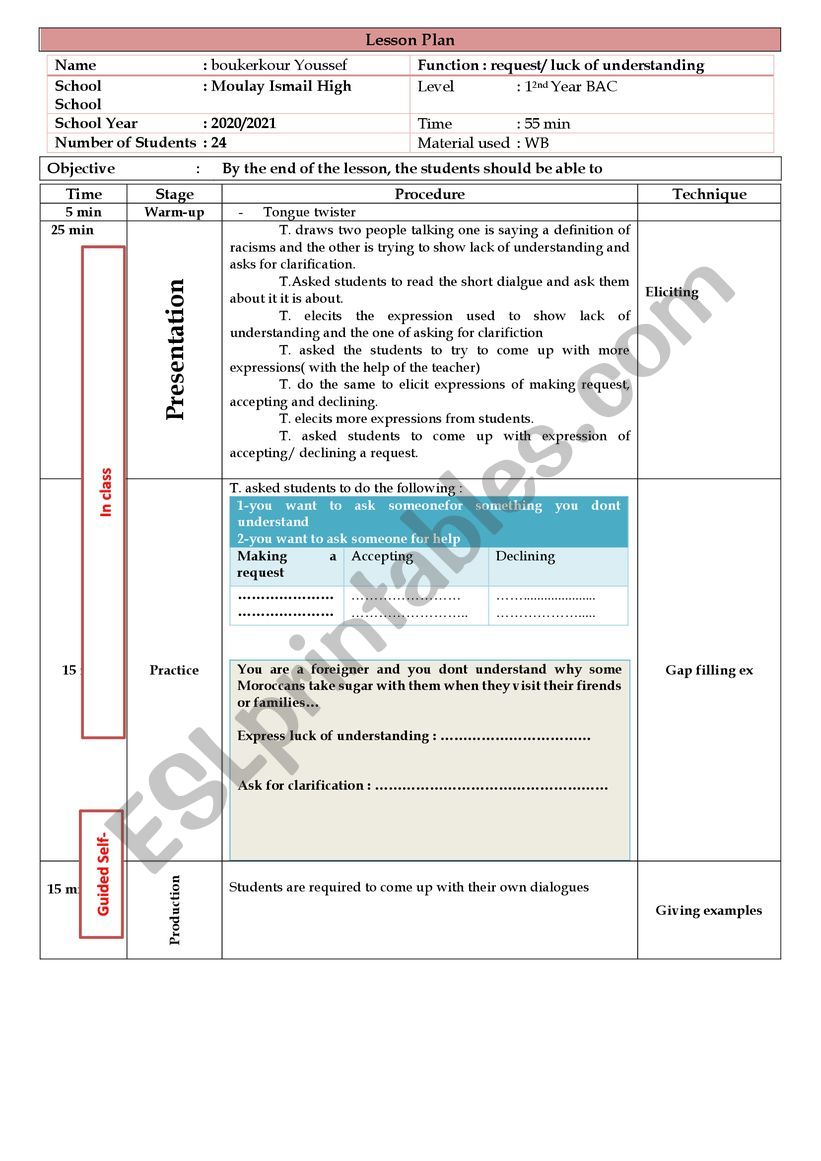 expressing lack of understanding and asking for clarification lesson plan