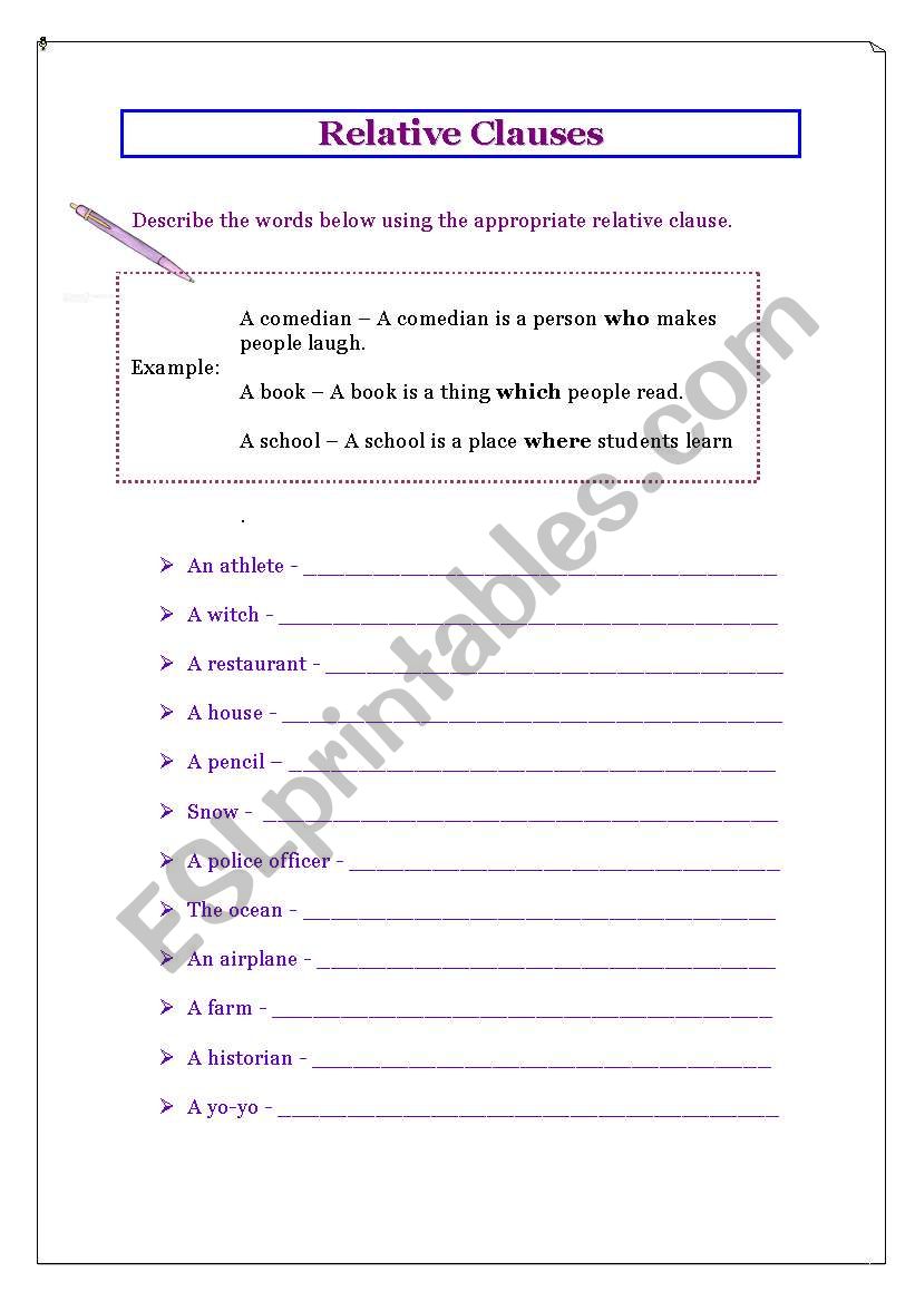 Relative Clauses worksheet