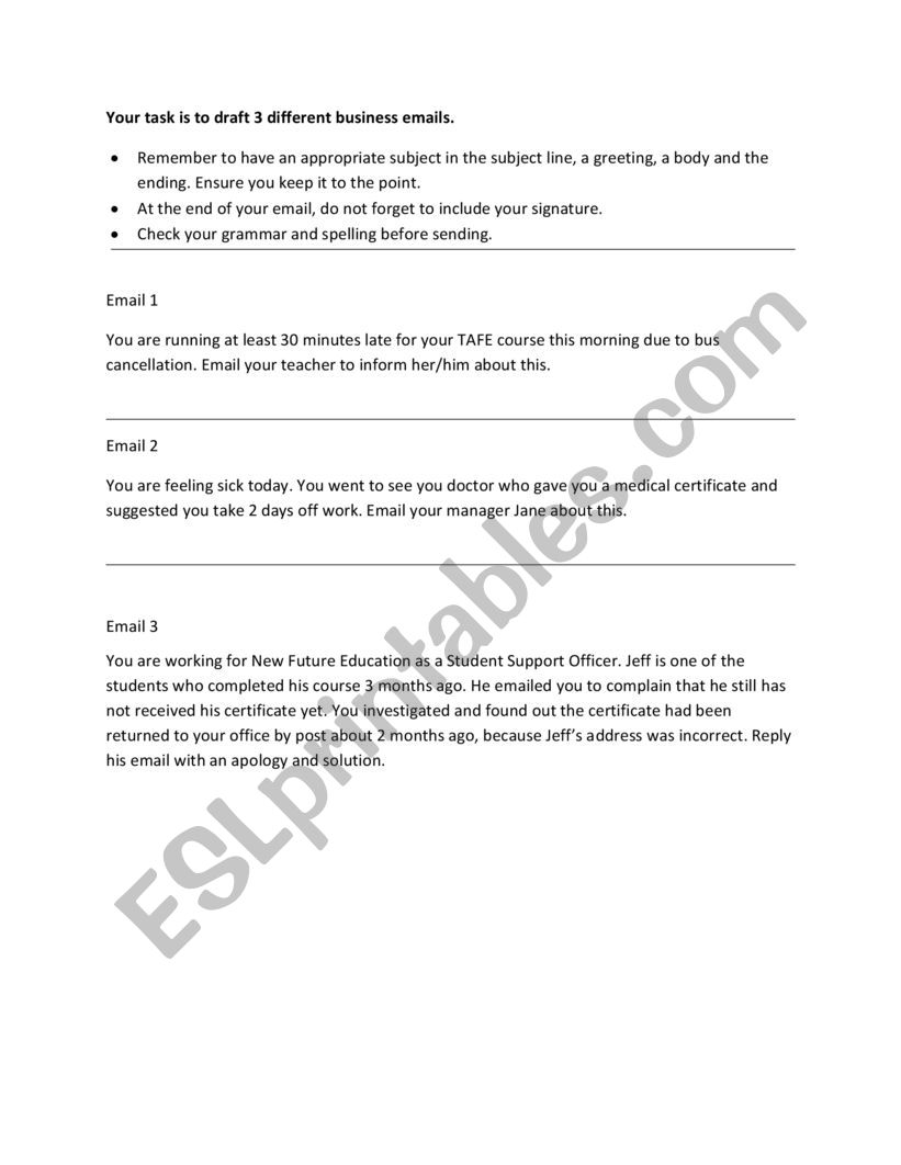 Formal Email Writing worksheet