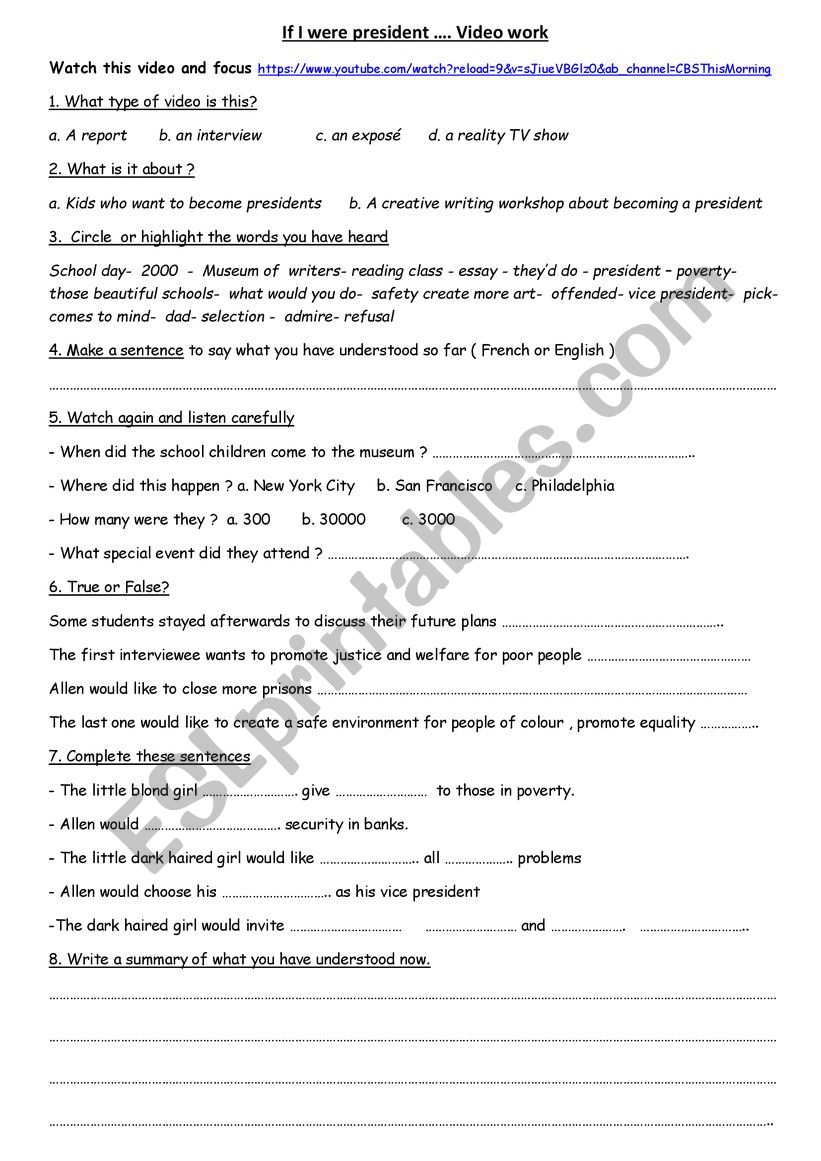 IF I WERE PRESIDENT ESL Worksheet By Emorel14