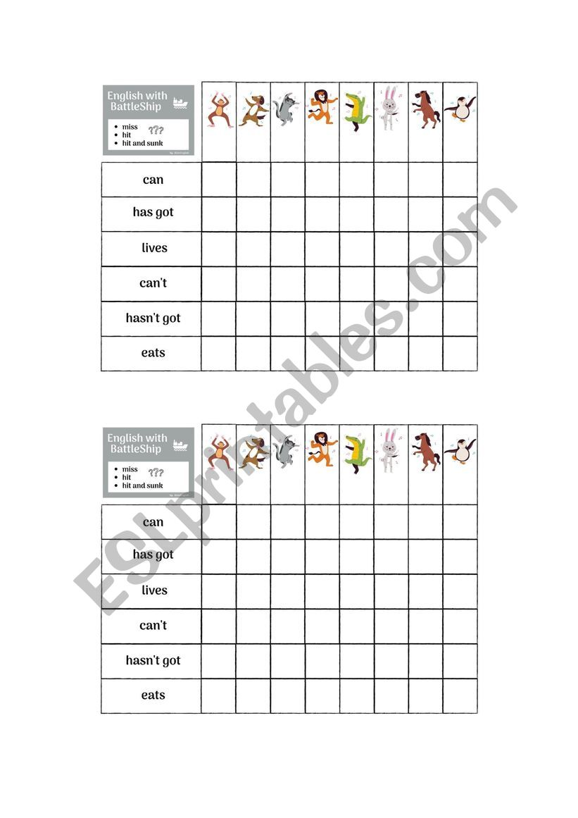 BE_CAN_HAVE GOT battleship worksheet