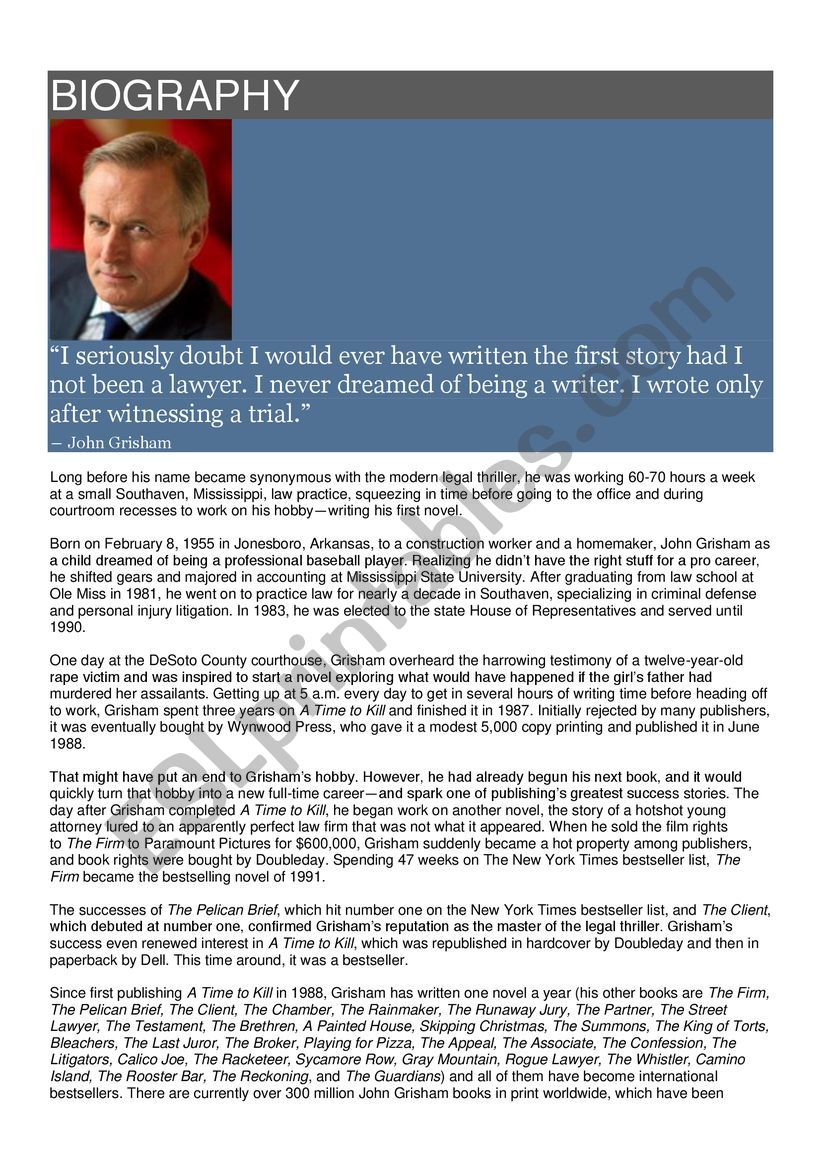 John Grisham bibliography and questions